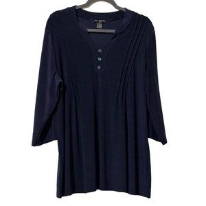 Elie McCarthy size 1X navy blue pin tuck Boho top